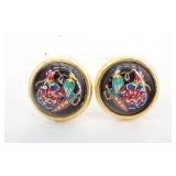Hermes Vintage Cloisonne Enamel Clip On Earrings