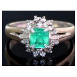 Platinum Natural Emerald & VS Diamond Ring