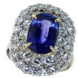 GIA Platinum 6.08 ct Sapphire & VVS Diamond Ring