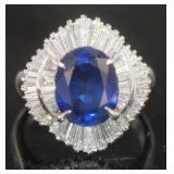 Platinum 6.75 ct Natural Sapphire & Diamond Ring