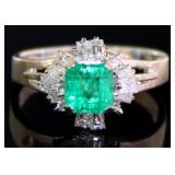 Platinum 1.30 ct Natural Emerald & Diamond Ring