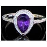 Pear Cut 1.85 ct Natural Amethyst & Diamond Ring