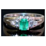 Platinum Natural Emerald & VS Diamond Ring