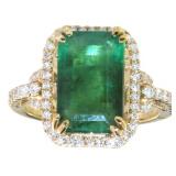 14kt Gold 5.06 ct Natural Emerald & Diamond Ring
