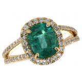 14k Gold 2.36 ct Natural Emerald & Diamond Ring