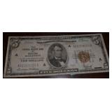 1929 Boston, MA  $5 Bill Federal Reserve Bank Note