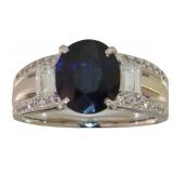 18k Gold 3.19ct Natural Sapphire & VS Diamond Rin