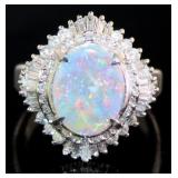 Platinum 2.85 ct Natural Opal & VS Diamond Ring