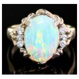 Platinum 2.14 ct Natural Opal & Diamond Ring