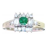 Platinum 1/2 ct Natural Emerald & Diamond Ring