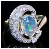 Platinum 1.42 ct Natural Opal & VS Diamond Ring