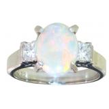Platinum 1.56 ct Natural Opal & VS Diamond Ring