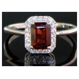 Emerald Cut Natural Garnet Halo Designer Ring