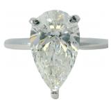 14kt Gold 2.77 ct Pear Lab Diamond Solitaire Ring