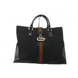 GUCCI Black Canvas Sherry Line Hand Bag