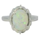 Platinum 2.09 ct Natural Opal & Diamond Ring