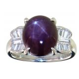 Platinum 10.95 ct Natural Star Ruby & Diamond Ring