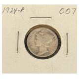 1924 - Philadelphia Mint Mercury Silver Dime