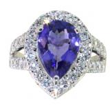 14kt Gold 4.31 ct GIA Tanzanite & Lab Diamond Ring