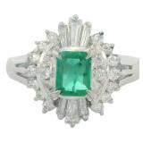 Platinum 4/5 ct Natural Emerald & VS Diamond Ring