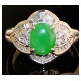Platinum 2.30 ct Natural Jade & Diamond Ring