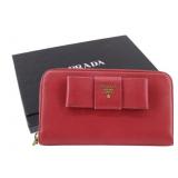 Prada Saffiano Fiocco Round Zippy Long Wallet