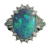 Platinum 2.78 ct Natural Black Opal & Diamond Ring