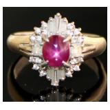 Platinum 1.41 ct Natural Star Ruby & Diamond Ring