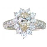 Platinum 2.09 ct Natural Pear Cut Diamond Ring