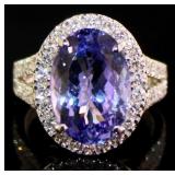 14kt Gold 8.54 ct GIA Tanzanite & Diamond Ring