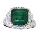 14kt Gold 5.30 ct Natural Emerald & Diamond Ring