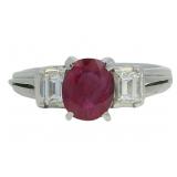 Platinum 1.45 ct Natural Ruby & VVS Diamond Ring