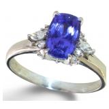 Platinum 2.32 ct Natural Tanzanite & Diamond Ring