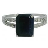 Step Cut 3.60 ct Natural Sapphire & Diamond Ring