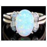 Platinum 2.32 ct Natural Opal & VS Diamond Ring