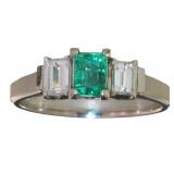 Platinum Natural Emerald & VS Diamond Ring