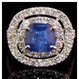 14kt Gold 4.60 ct GIA Sapphire & Lab Diamond Ring