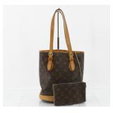 Louis Vuitton Monogram Bucket PM Tote Bag W/ Pouch
