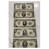 Full Set of 1928 $100 $50 $20 $10 & $5 Green Seal