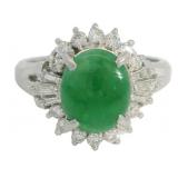 Platinum 1.33 ct Natural Jade & Diamond Ring