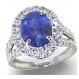 14kt Gold 5.32 ct GIA Sapphire & Lab Diamond Ring