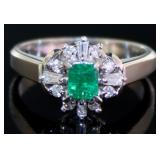 Platinum Natural Emerald & VS Diamond Ring