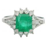 Platinum 1.38 ct Natural Emerald & Diamond Ring