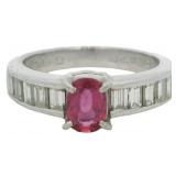 Platinum 1.34 ct Natural Ruby & VS Diamond Ring