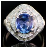 Platinum 2.88 ct Natural Sapphire & Diamond Ring