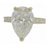 14k Gold 5.67 ct Pear Cut Lab Diamond Ring