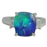 Platinum 3.98 ct Natural Black Opal & Diamond Ring