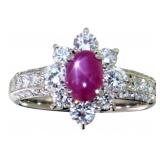 Platinum 2.31 ct Natural Star Ruby & Diamond Ring