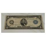 1914 Blue Seal  $5 Large Bank Note