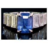14kt Gold 5.32 ct GIA Sapphire & Lab Diamond Ring